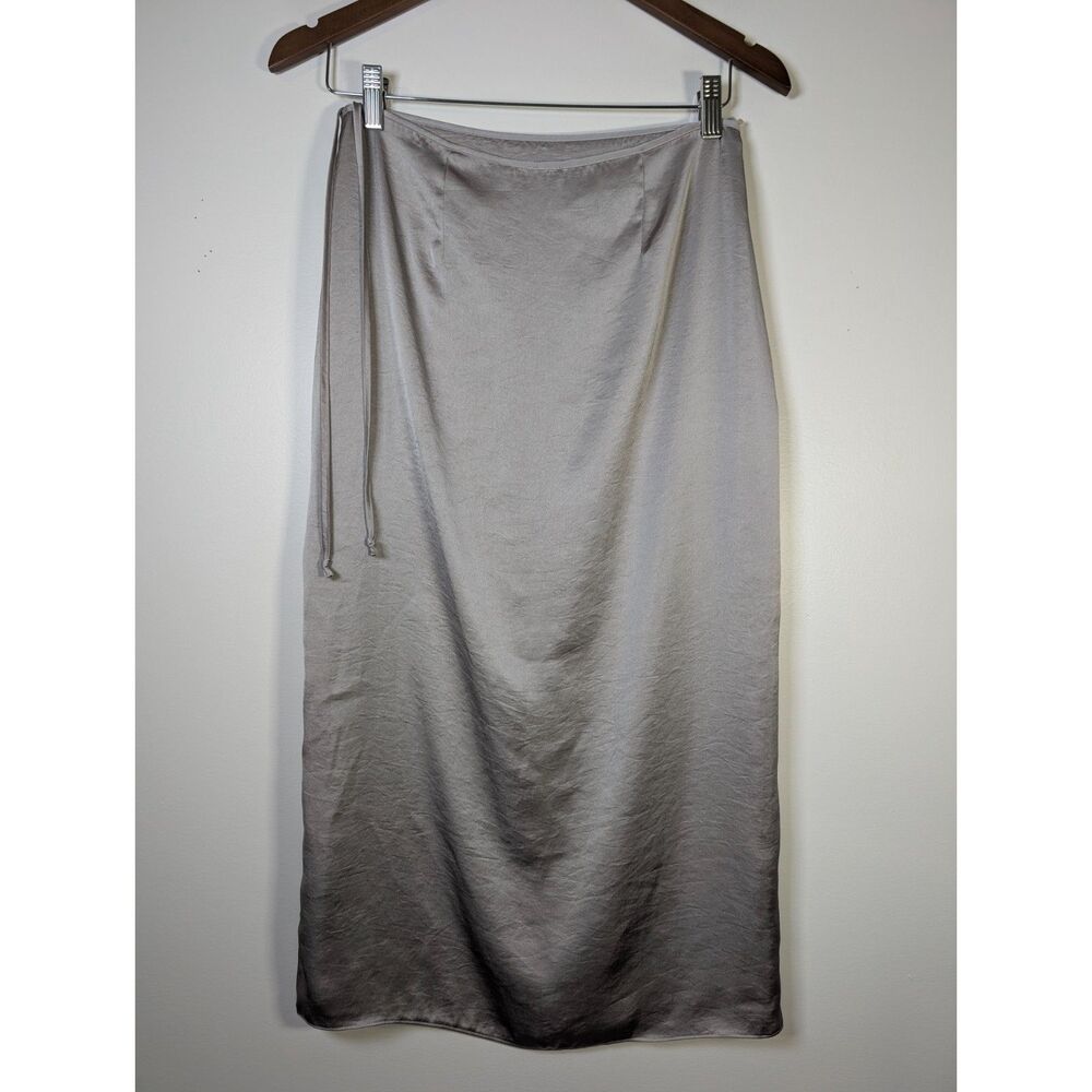 Aritzia Wilfred Elixir Satin Midi Slip Skirt Size 6 Silver Taupe Quiet Luxury - Picture 6 of 9